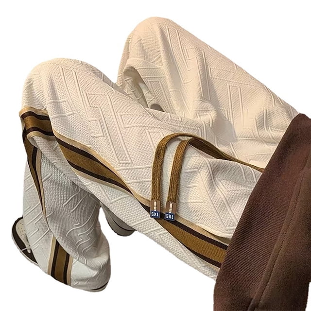 Pantalones rectos de pierna ancha para hombre, pantalones informales con cordón y estampado gráfico de retales, holgados, color blanco, XXL