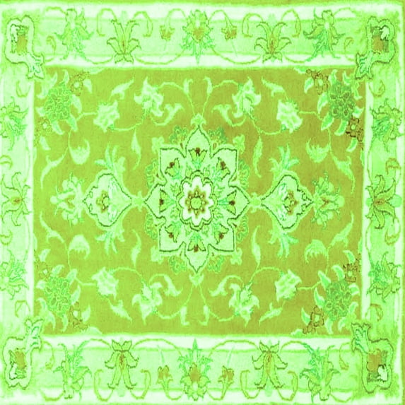 Ahgly Company Indoor Square Medallion Green Traditional Area Rugs, 7' Square
