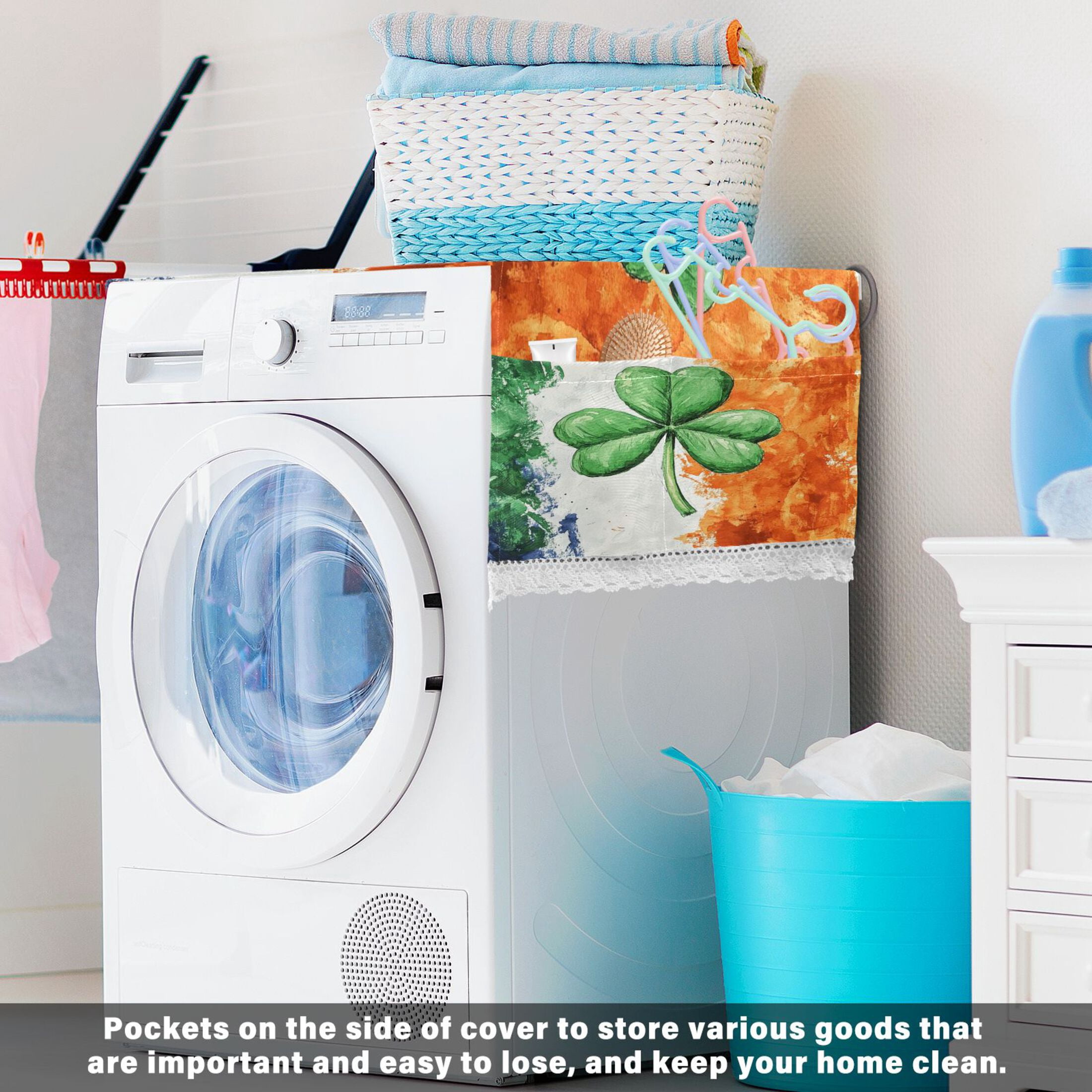 WOBOGO Watercolor Style Of Large Green Shamrocks Washing Machine Cloth Dryer Refrigerator Top Cover Protective Non-Slip Mat For Kitchen Laundry