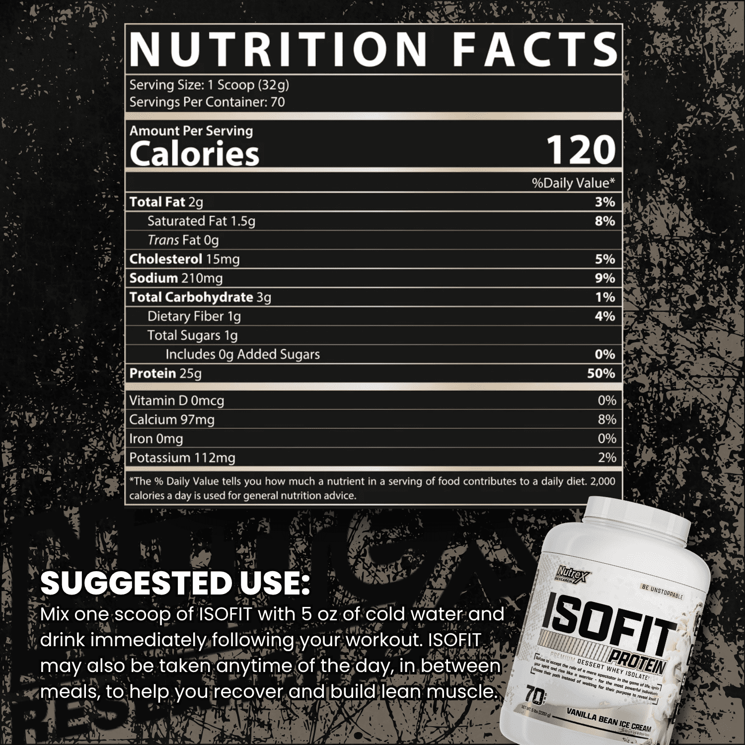 Nutrex Research IsoFit Vanilla Bean Ice Cream – 100% Whey Protein Isolate Powder for Lean Muscle, Recovery & Strength Support 70 Servings