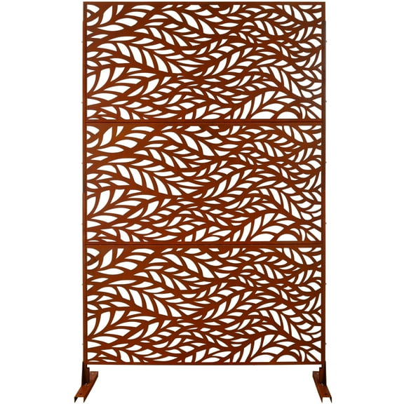 Gzxs 76"Hx48"W Metal Privacy Screen, Freestanding Privacy Screen with Stand, for Patio Lawn Deck, Indoor Outdoor Decorative Privacy Fence (Consists of 3 Panels, Rust Red)