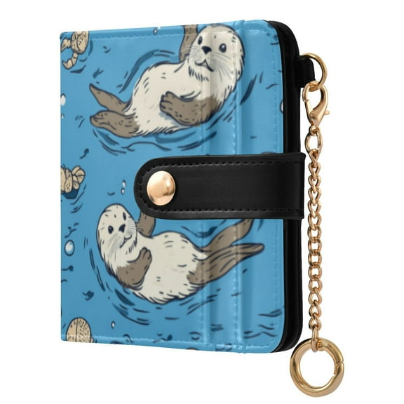 Qxltty Cute Otter Pattern Ladies Wallet Rfid Slim Thin Compact Credit Card Women Wallet Zipper Coin Pocket and ID Window for Female Gifts