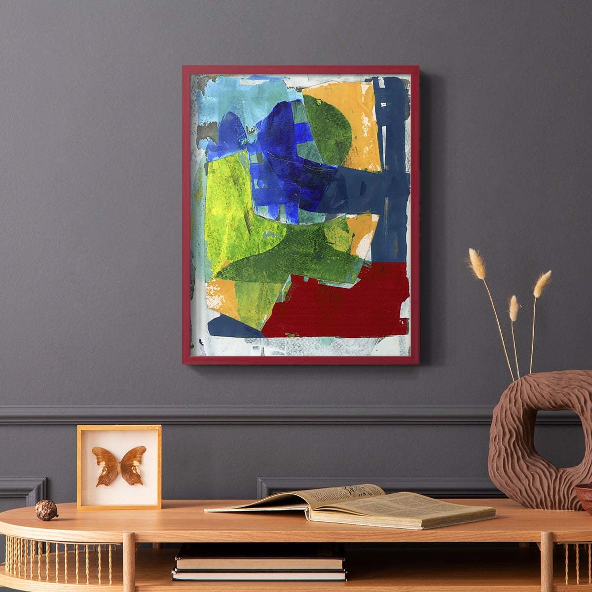 Brights Strokes II Framed Print in Red Solid Wood Framed Print No Nail Hanging