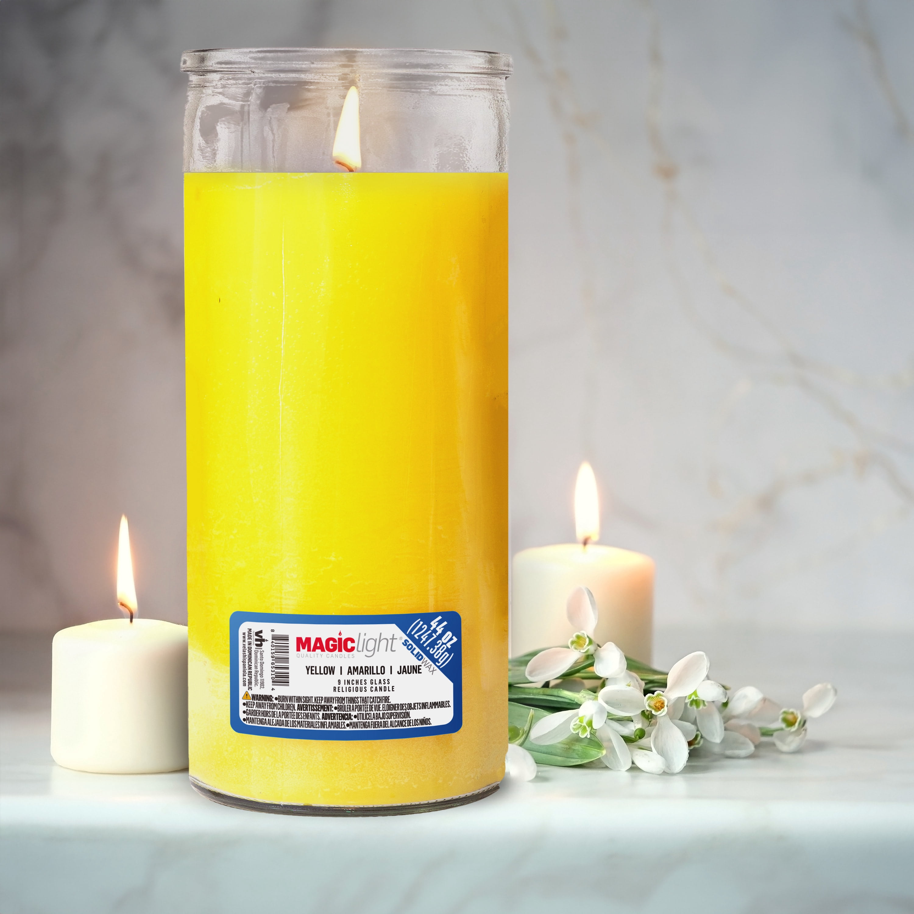 (2 pack) MagicLight Religious Candles 44 oz - Clear Glass Jar, Unscented Yellow Wax