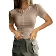 thumbnail image 1 of Plebaso T-Shirts Côtelés Slim pour Femmes, Manches Courtes, Tricotés, Décontractés, pour Sortir, 1 of 6