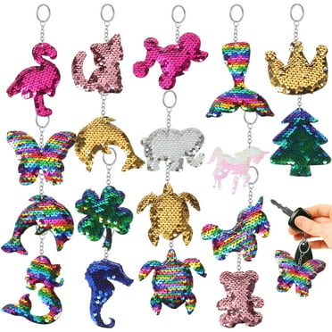18pcs Sequin Keychains Glitter Keyrings Backpack Accessories Party Gift Favors