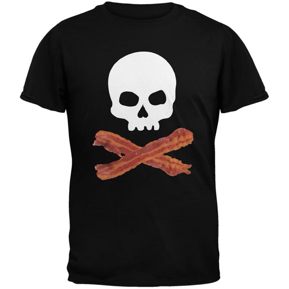 Bacon Skull And Crossbones Black Adult T-Shirt - 2X-Large