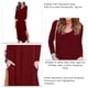 thumbnail image 4 of Vestido de manga larga con abertura lateral, cuello en V, bolsillo, dobladillo irregular, vestido largo de color puro para mujer, rojo vino M, 4 of 5