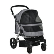 PawHut Pet Stroller Dog Foldable Travel Carriage with Adjustable Handle Grey