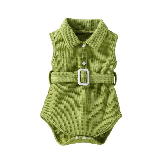 AOMPMSDX Girls Bodysuits Toddler Kids Girls Cute Soild Sleeveless Romper Jumpsuit Belt Cloths Green 3 Months-6 Months