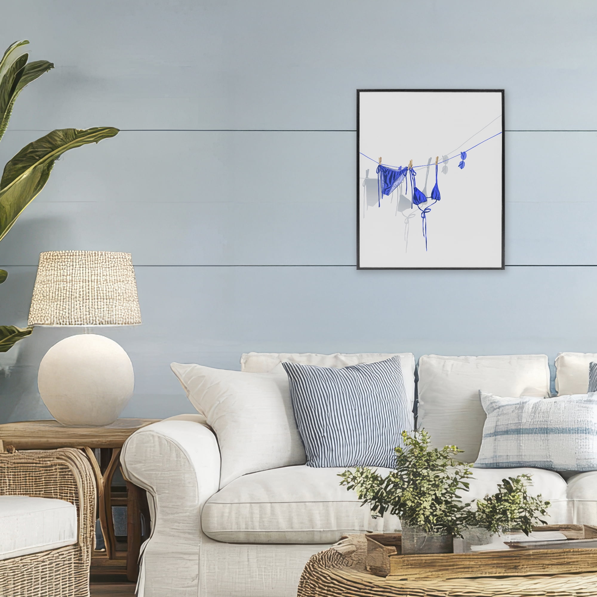 Stupell Industries Blue Bikini on Clothesline Black Framed Giclee Art, design by Ziwei Li