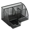 thumbnail image 2 of 7 Section Metal Mesh Office Desktop Organizer, Pencil Cup Holder Desk Organizer Caddy Pen Stand with Drawer, Black, 2 of 7