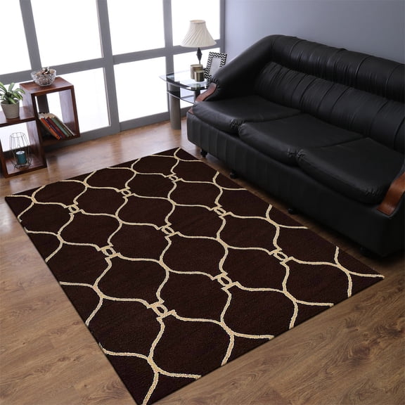 Rugsotic Carpets Hand Tufted Wool Eco-Friendly 4'x6' Area Rugs Rectangle Brown Beige Geometric Modern High Pile Thick Handmade Anti Skid Indoor Rug for Living Room, Bedroom K01004