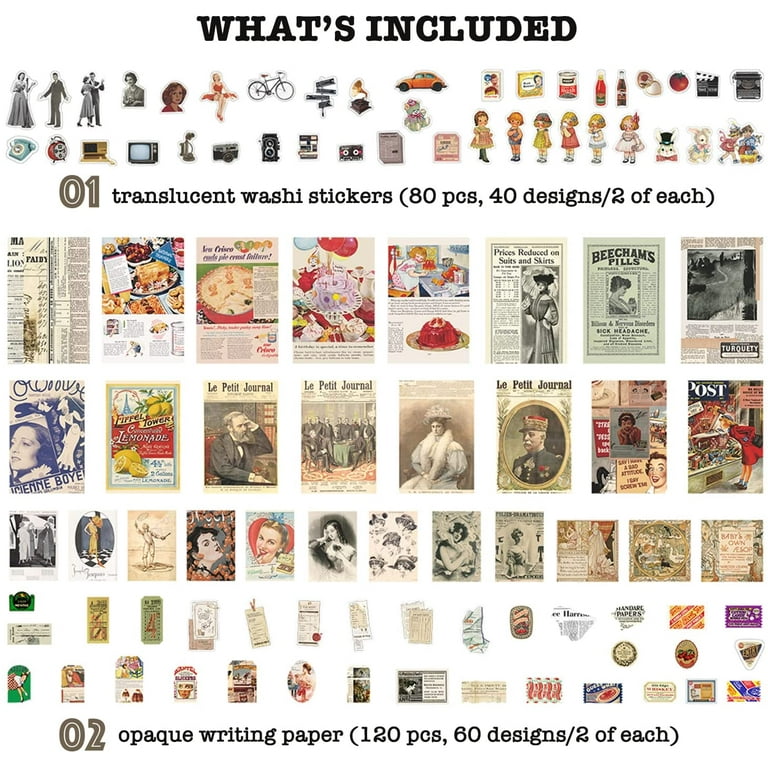  200 Sheet Washi Stickers for Journaling,Vintage