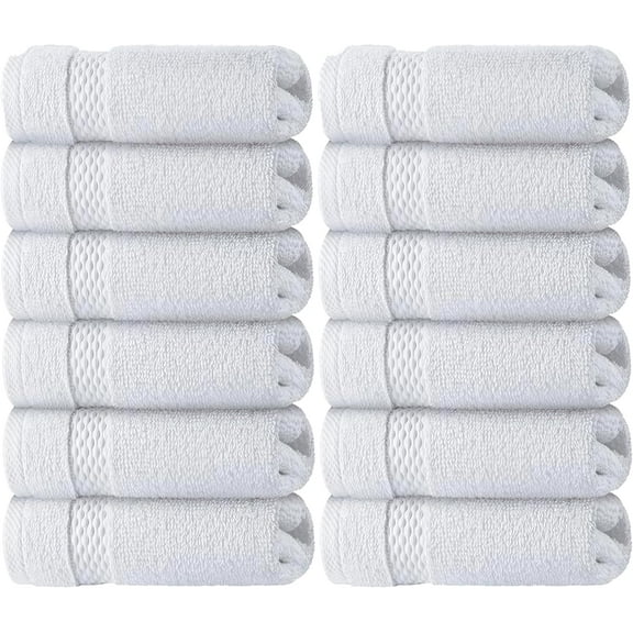 WhiteClassic Luxury Cotton Washcloths - Large Hotel Spa Bathroom Face Towel | 12 Pack | White
