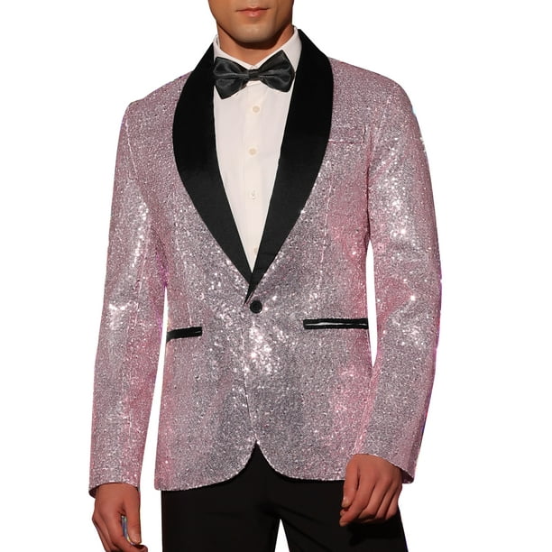 CHAQUETA DE DEPORTIVA CON LENTEJUELAS PARA HOMBRES INSPIRE CHIC, CON SOLAPA DE CHALECO Y UN BOTÓN, BLAZER BRILLANTE PARA BODA EN COLOR ROSA