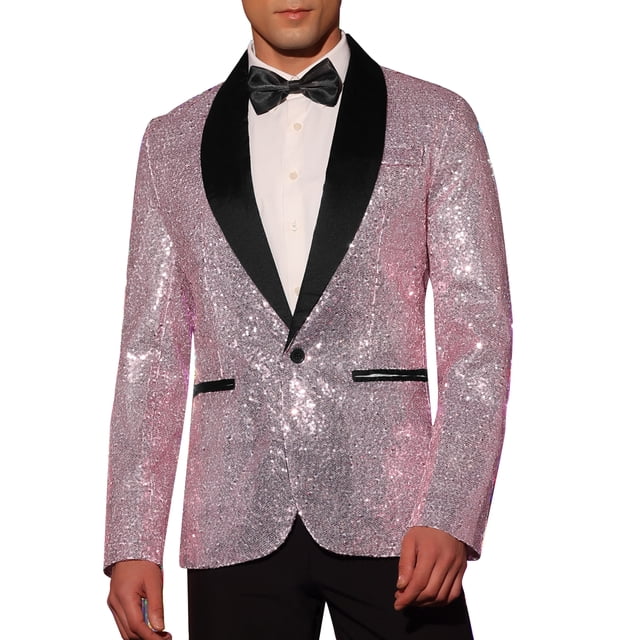 CHAQUETA DE DEPORTIVA CON LENTEJUELAS PARA HOMBRES INSPIRE CHIC, CON SOLAPA DE CHALECO Y UN BOTÓN, BLAZER BRILLANTE PARA BODA EN COLOR ROSA