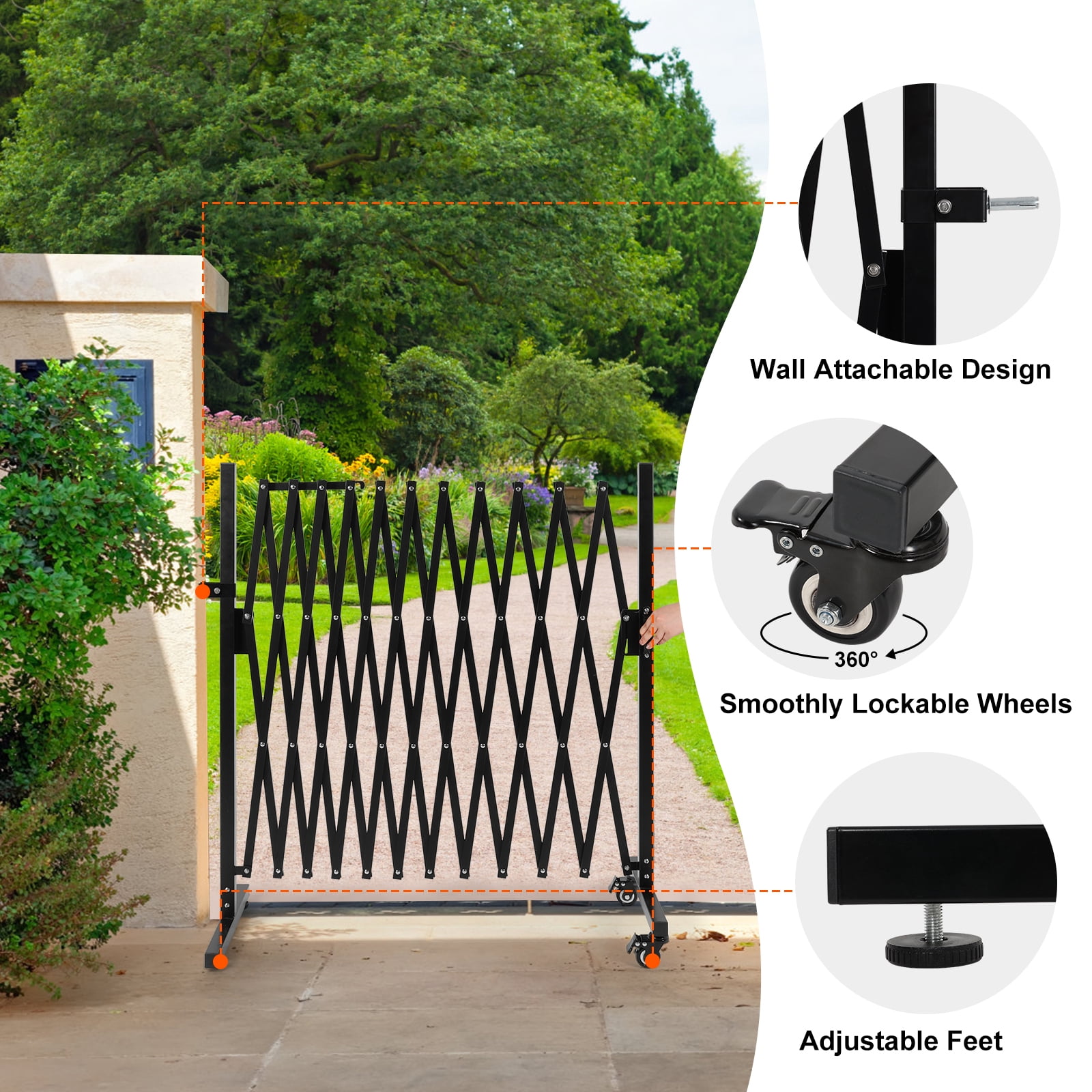 SMONTER Expandable Barricade Gate, 129" Metal Safety Barrier Gate with Casters, Accordion Garden Yard Fence Portable Dog Gates with Latch Indoor Outdoor