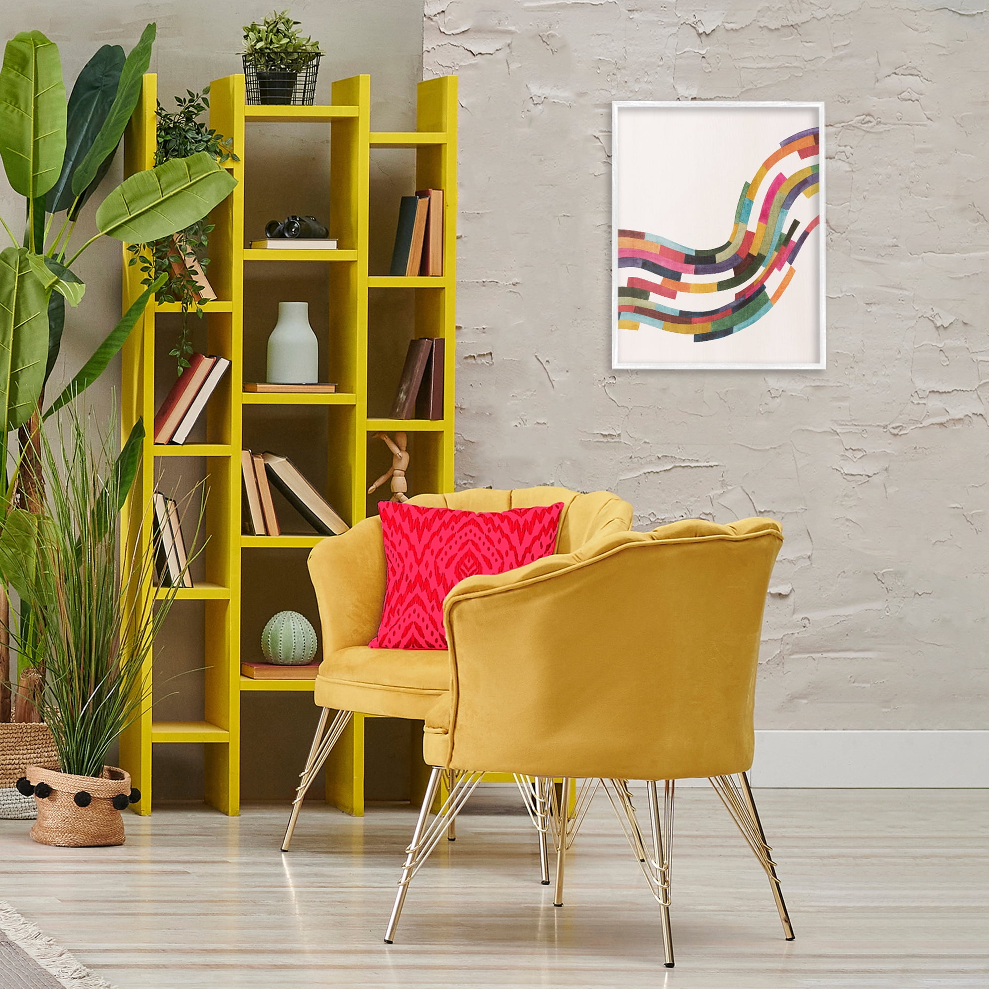 Stupell Industries Curved Geometric Wave Abstract Painting White Framed Art Print Wall Art, 16 x 20