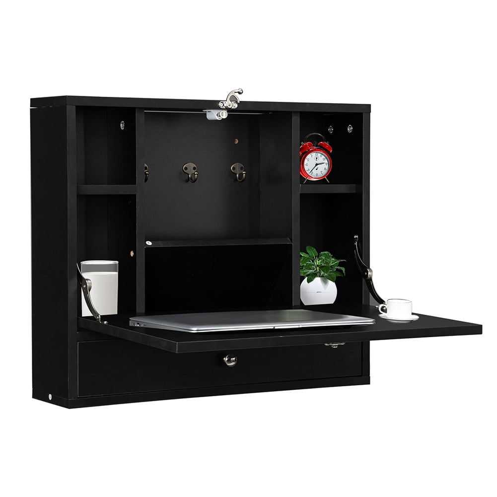 Kepooman Floating Desk for Storage and Keyboard Tray, Wall Hanging Computer Desk with Storage Shelves, Black Kepooman Floating Desk for Storage and Keyboard Tray, Wall Hanging Computer Desk with Storage Shelves, Black