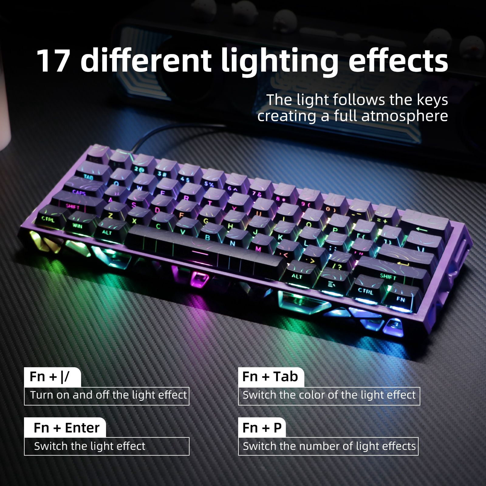 61 Keys Mechanical Keyboard, 60% Layout, Hollow Shell in 6 Colors, RGB Backlit, Full N-Key Rollover, Hot-Swappable Linear Red Switch, Backlit PBT Keycaps