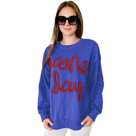Casual Drop Shoulder Sweatshirt with Fun Tinsel Game Day Graphic - [ZhiHiMeRi] | (US 8-10)M