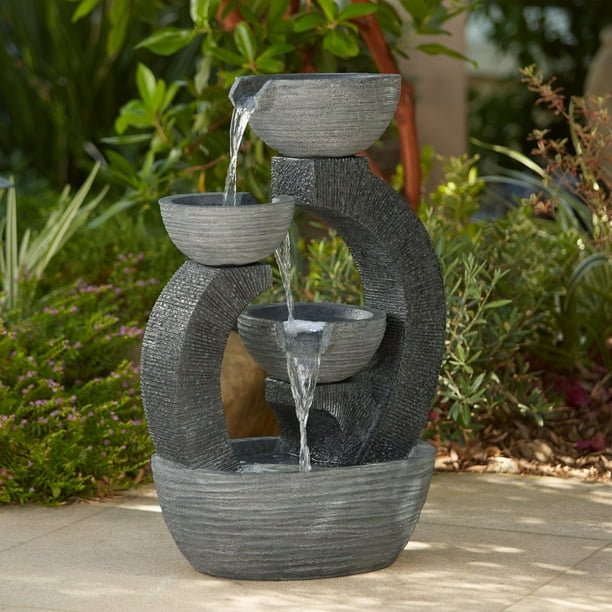 John Timberland Japanese Style Outdoor Floor Water Fountain With Light Led 31 1 2 High Gray Faux Stone Cascading Patio Backyard Com Outdoor Floor Water Fountain, Dane Resin Outdoor Floor Fountain With Light Fixture