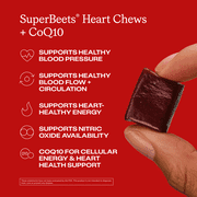 Humann SuperBeets 3-in-1 Heart Chews - 3x Absorption CoQ10 - Plus Beetroot & Grape Seed Extract, Blood Pressure Support, Support Healthy Blood Flow, Circulation, 60 Count