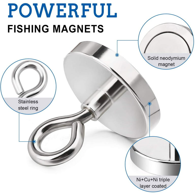 DIYMAG Strong Double Side Neodymium Fishing Magnets,750 lbs(340KG) Pulling Force Rare Earth Magnet with 20m (65 Foot) Durable Rope and Protective