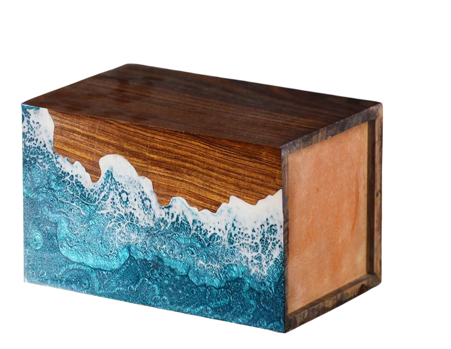 Rosewood Urn for Human Ashes Adult, Cremation Urn for Pets Ashes Urn for Dog Ashes, Resin Ocean Wave Design Memorial Urn Box