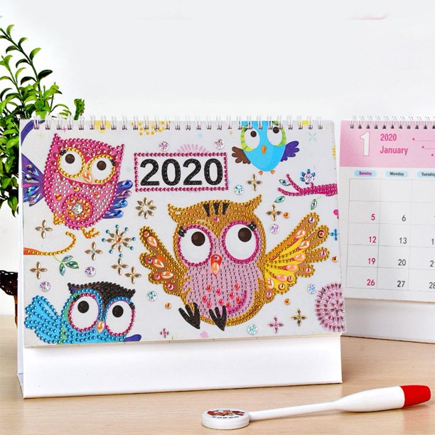 Bricolaje búho en forma especial diamante pintura 2020 Año Nuevo Mini escritorio calendario manualidades Likrtyny Oficina Multiescena Multifunción