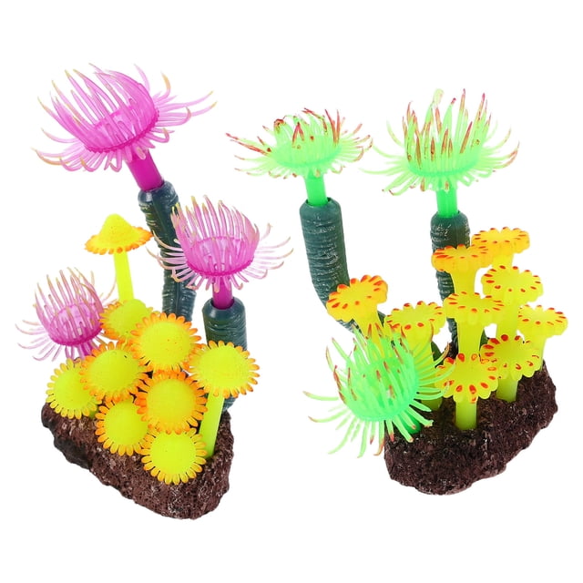 unbranded 2Pcs Aquarium Simulation Coral Soft Silicone Decorative Sea Anemone for Fish Tank