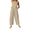 thumbnail image 2 of HHeiK Women's Button Strap Sleeveless Wide Leg Jumpsuit Casual Smocked Top Jumpsuits, 2 of 5