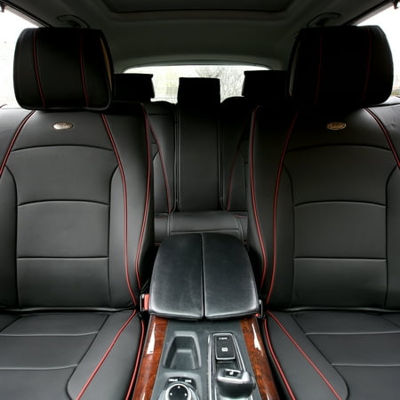 Car Suv Truck Pu Leather Seat Cushion Covers 5 Full Set Seats Car Suv Truck Pu Leather Seat Cushion Covers 5 Full Set Seats Black With Beige Dash Mat