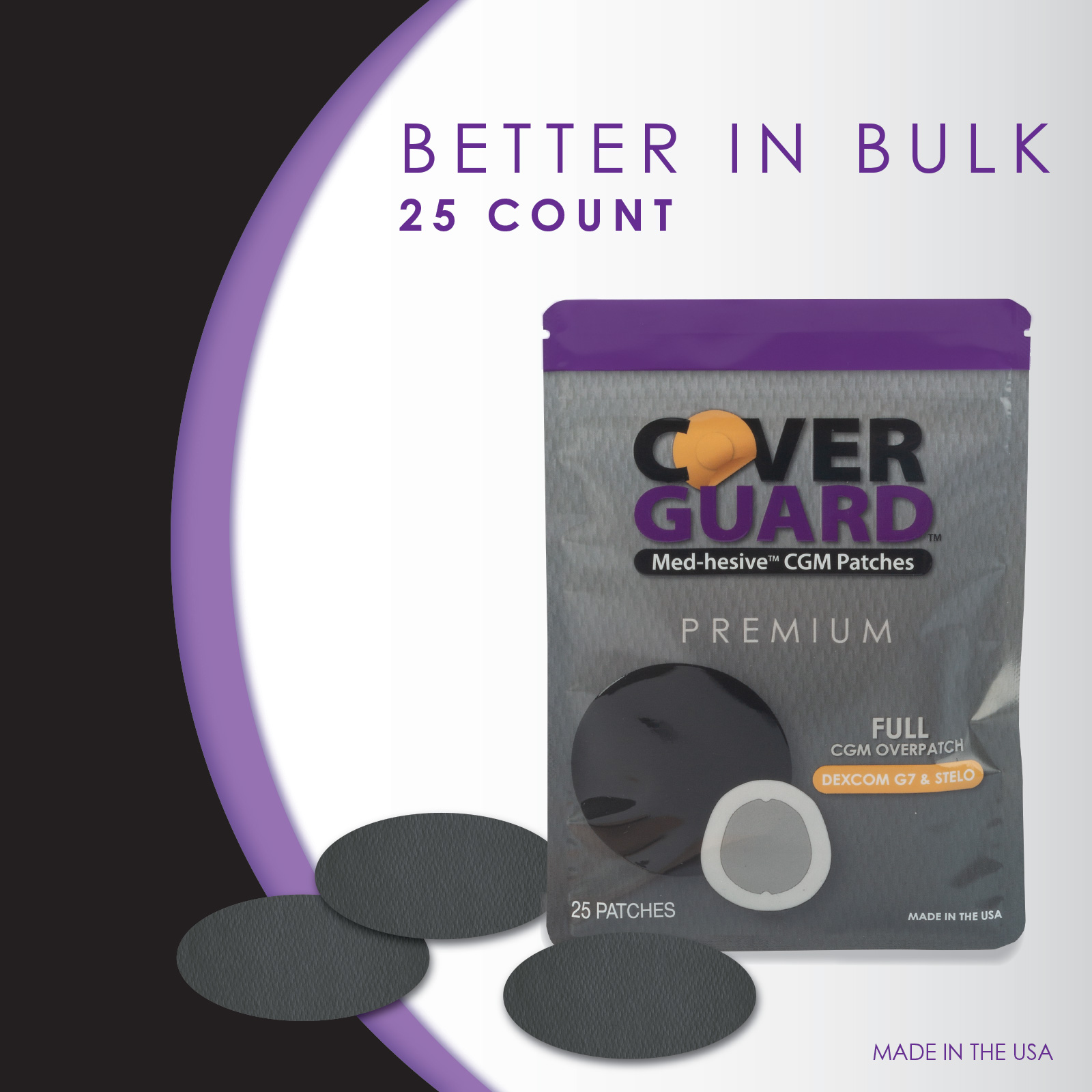 CoverGuard Overpatches for Dexcom G7 | 25 Ct Black | Premium Waterproof CGM Covers | Latex-Free | Anti-Fray | Easy Application & Removal | Sensor Protection