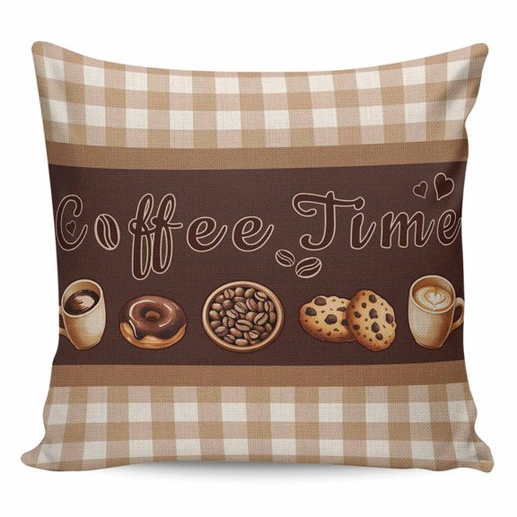 Waterproof Outdoor Throw Pillows with Inserts 16"x16", Vintage Coffee Time Soft Decorative Pillowcases for Couch Bedroom, Farmhouse Desserts Brwon White Plaid Pillow Covers for Sofa Living Room