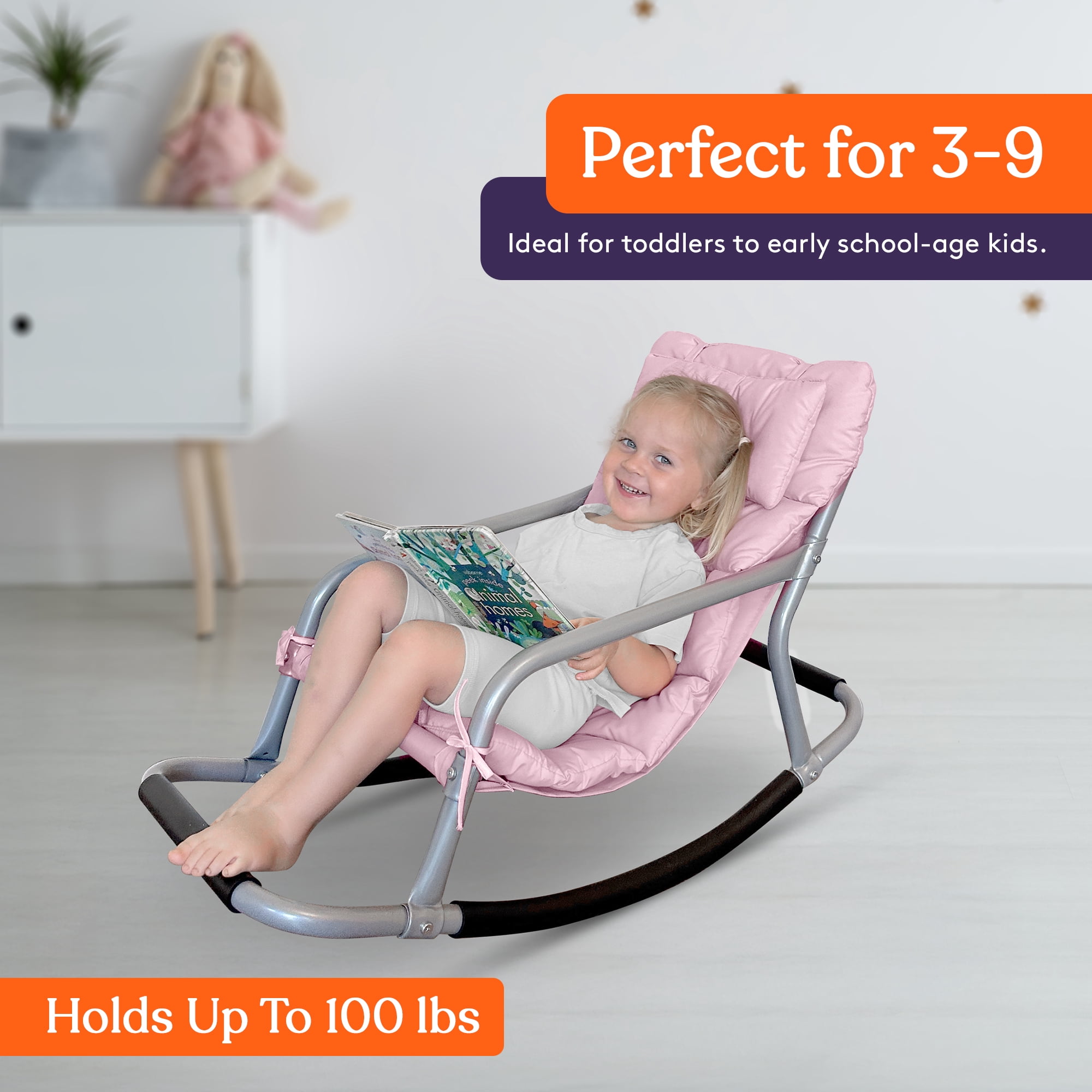 Special Supplies Sensory Rocking Chair for Kids – Calming Kids Rocker for Balance & Stability – Comfortable Floor Chair for Playroom, Bedroom, Nursery (Pink)
