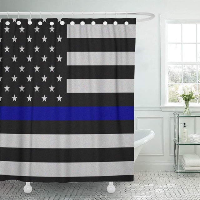 Cortina de Ducha ABPHQTO Esposa delgada Linea Azul Bandera Policia 160x180 cm