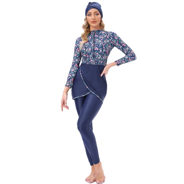 Burkini Muslim Swimwear, Black Solid, Long Sleeve, Nylon/Polyester/Spandex, 2022 New Collection