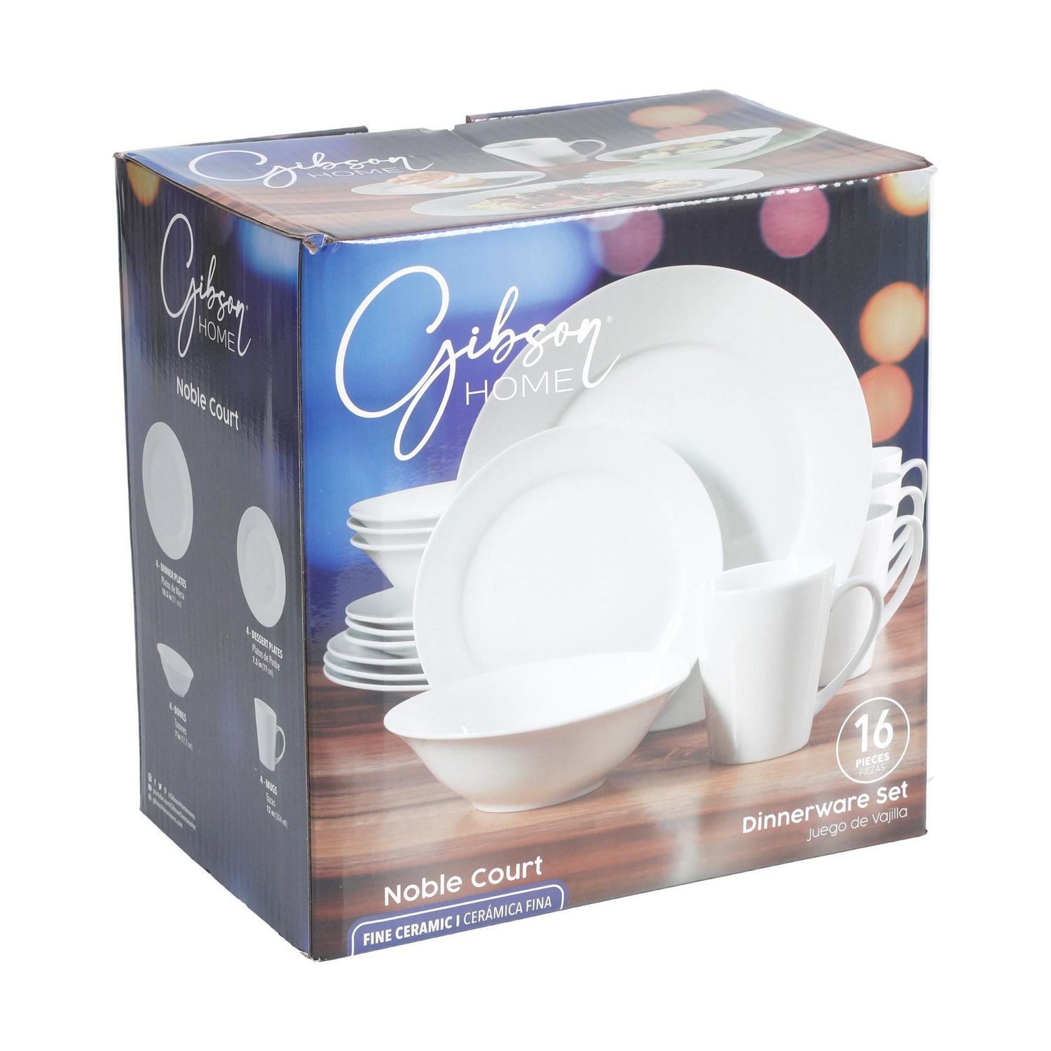 Gibson Home Noble Court 16 Piece Dinnerware Set, White, Rim Shape