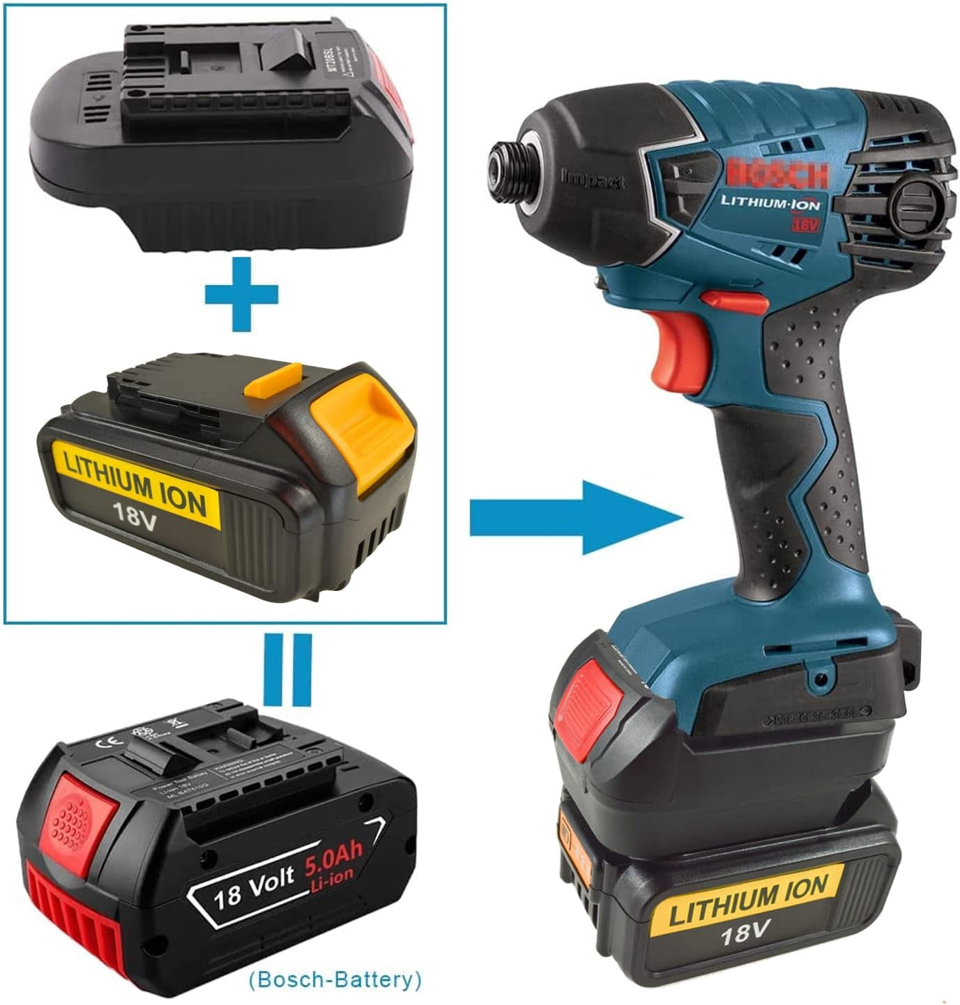 Battery Adapter for Bo+sch 18V Cordless Tool,Convert De_wa+lt 18V DCB184 DCB182 DCB181 DCB183 & Mil+wau-kee 18V M18 Lithium-Ion Battery to for Bos+ch 18V Battery BAT609 BAT612 BAT610 BAT611