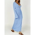 thumbnail image 4 of Womens V Neck Crochet Maxi Dress Bell Sleeve Bodycon Long Summer Dress Hollow Out Beach Vacation Cover Up, 4 of 6
