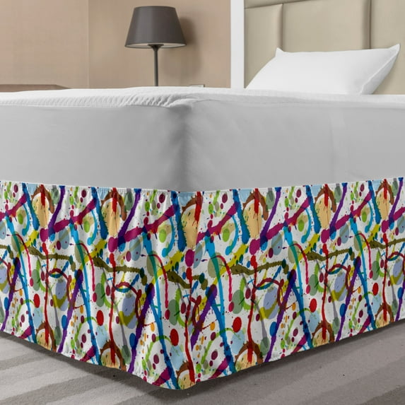 Grunge Bed Skirt, Colorful Ink Splatters Creative Inspiration Stained Dirty Messy Display, Elastic Bedskirt Dust Ruffle Wrap Around for Bedding Decor, 4 Sizes, Multicolor, by Ambesonne