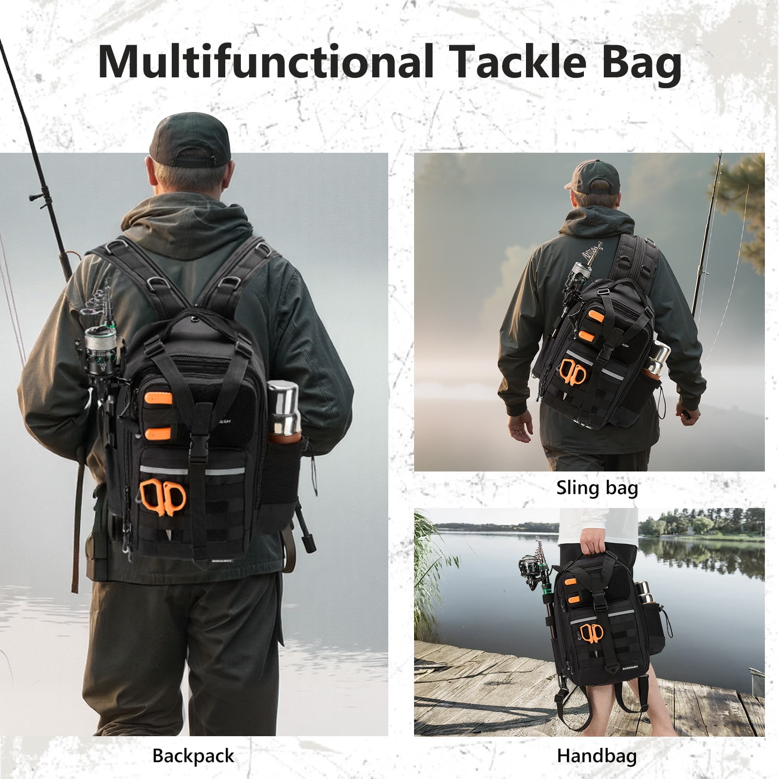 Bassdash Convertible Fishing Backpack Sling Bag with Rod Holder, Adjustable Tactical Water-resistant Tackle Storage Pack FP07