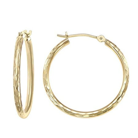 Tilo Jewelry 14k Gold Hand Engraved Full Diamond Cut Round Hoop Tilo Jewelry 14k Gold Hand Engraved Full Diamond Cut Round Hoop Earrings 22mm Diameter Yellow