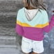 thumbnail image 5 of Pantalones deportivos de pierna ancha,Sudadera informal de manga larga con capucha y botones en contraste para mujer, de poliéster, cómoda para el hogar y el uso diario, sopatenor, 5 of 8