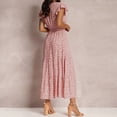 thumbnail image 5 of Womens Casual Summer Boho Floral Print Long Mixi Dress Ruffle Sleeve Bohemian V Neck Tie Waist Tiered Sun Dresses, 5 of 7