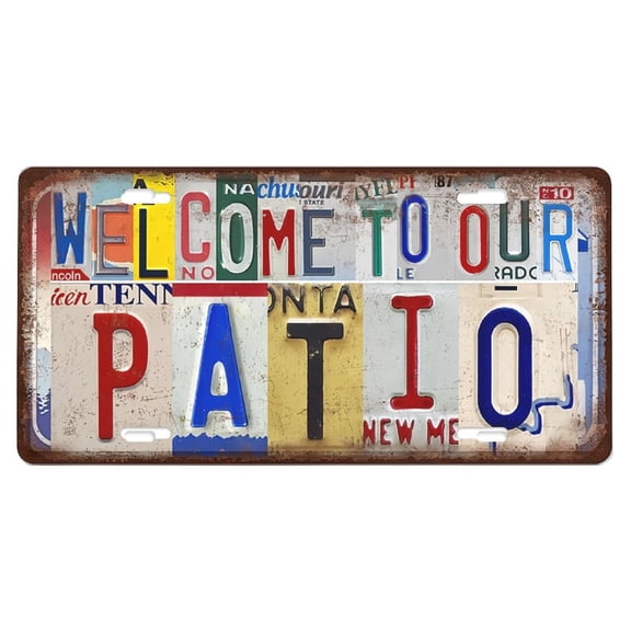 Metal Signs: Vintage Welcome License Plate Welcome to Our Patio Wall Decor Metal Tin Sign For Bar Home 12 X 6 Inches Vintage 15x30cm