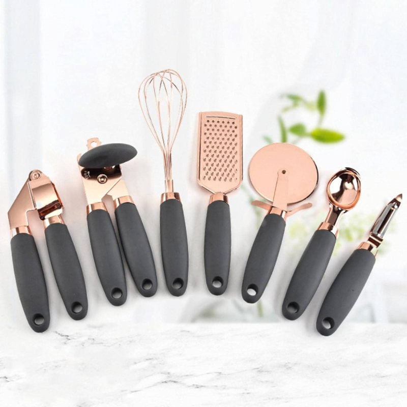 TFixol Home Decor 7 Pc Kitchen Gadget Set Copper Coated Stainless Steel Utensils Soft Touch Black Handles Kitchenware Set Kitchen Utensils(Pink) (Black