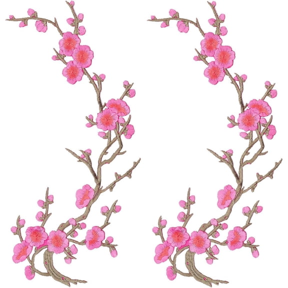Vintage Plum Blossom Iron on Patch 2 PCS - Embroidery Flower Vines Sew on Patches, Floral Appliques for Wedding Dress Decoration Repair DIY Craft P